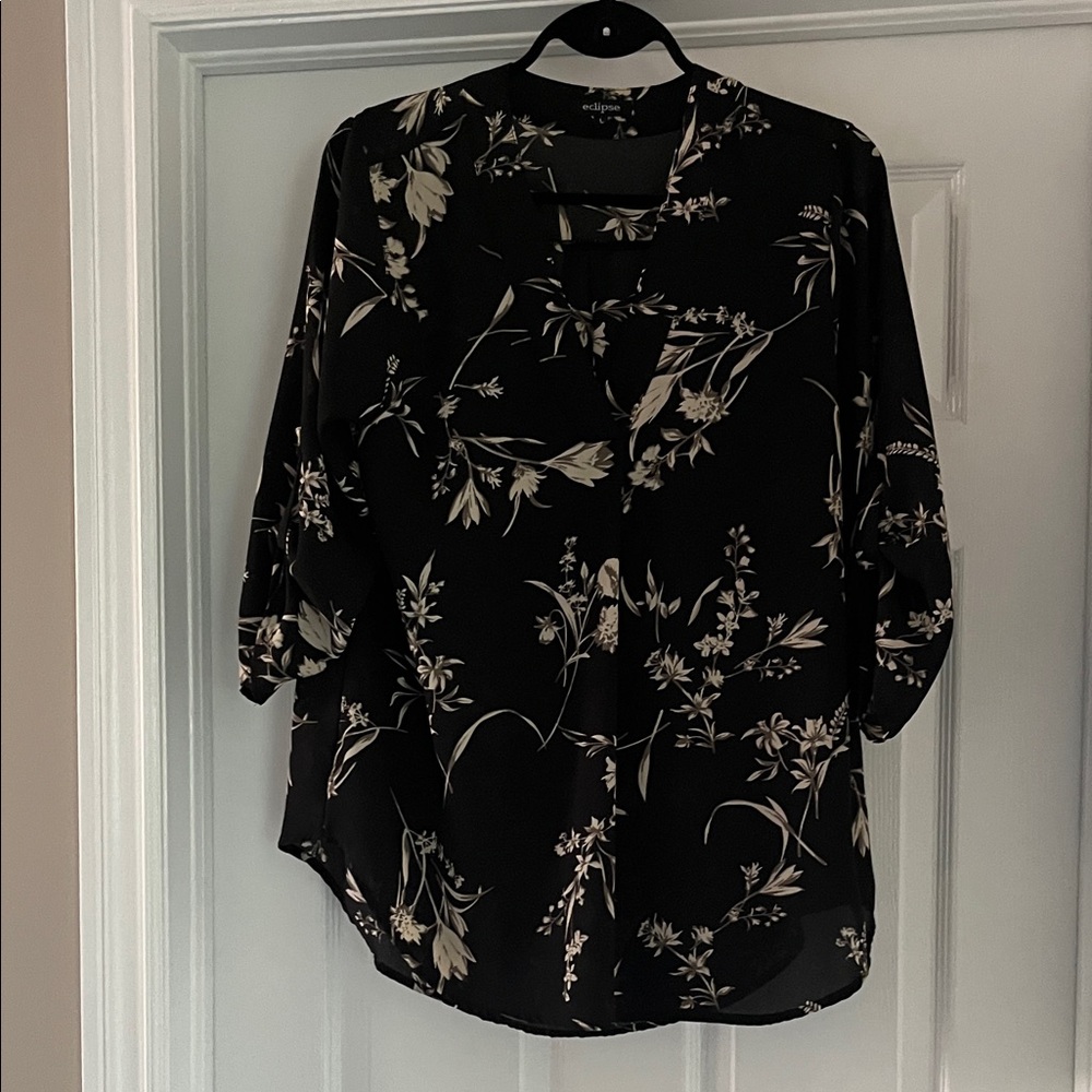 Eclipse Black Floral Women's Blouse